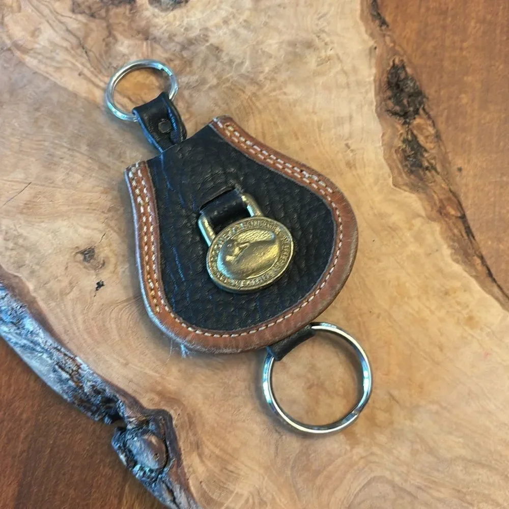 Vintage 80's DOONEY & BOURKE Black All Weather leather / Brass Logo key chain fo